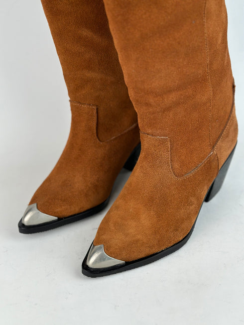 Ala Hakiki Süet Taba Kovboy Çizme